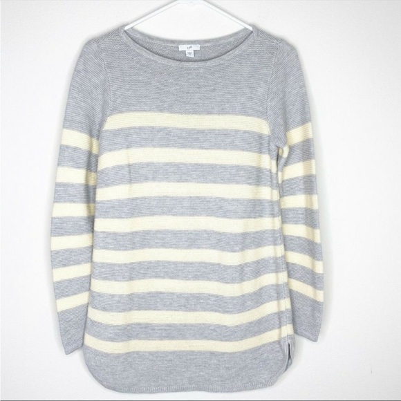J. Jill Sweaters - J. Jill Sweater TALL LONG Stripe Knit Thermal Crewneck Yellow Grey Cotton Tunic